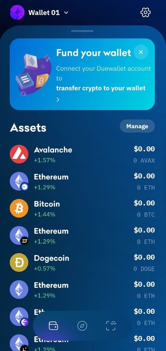 DueWallet wallet interface