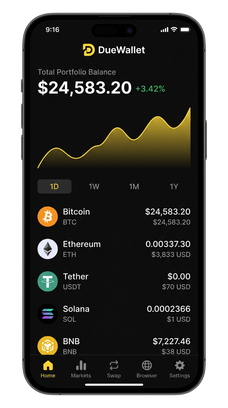 DueWallet portfolio home screen